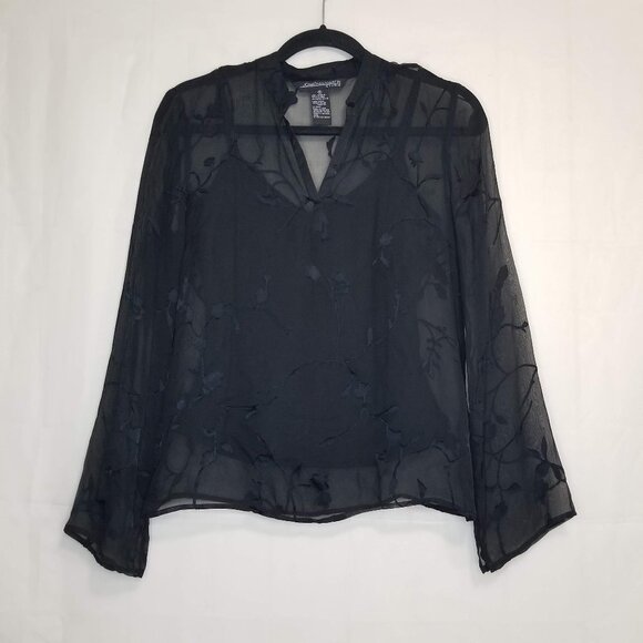 Jonathan Martin Studio silk blend blouse black size S goth sheer flared sleeve - Picture 1 of 8